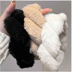 Stylish Fuzzy Hairbands - Black, Tan, and White